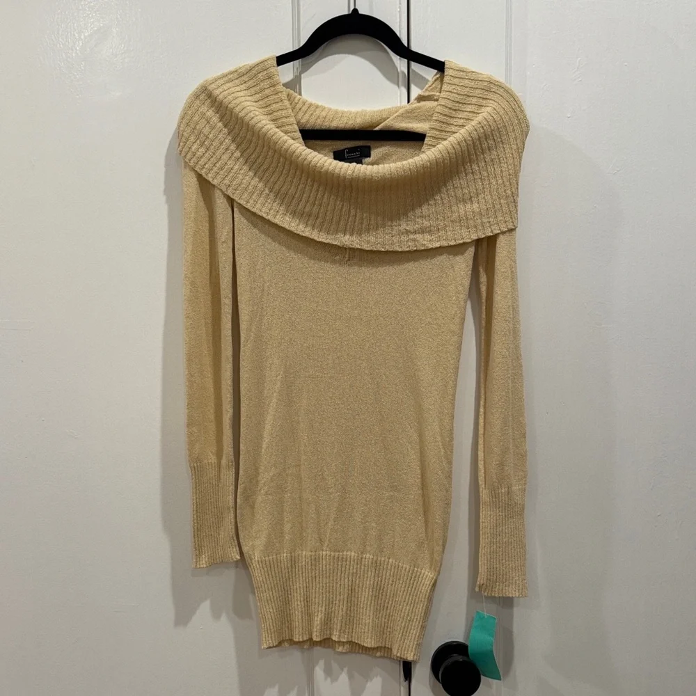 VINTAGE y2k Nordstrom Off-the-Shoulder Tan Sweater size S small NWT circa 2004
